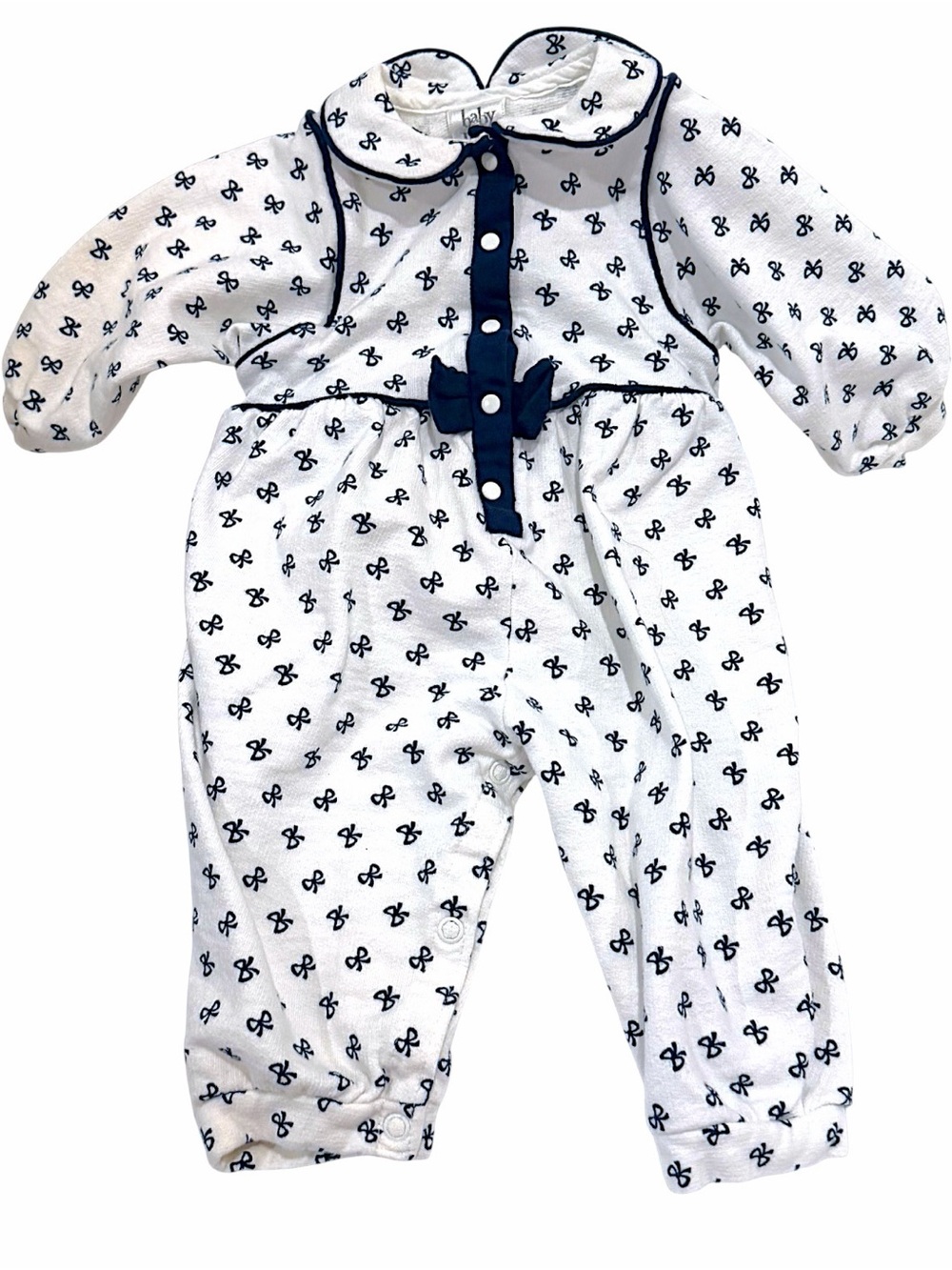 White and Navy Bow-Accent Infant One-Piece Bodysuit